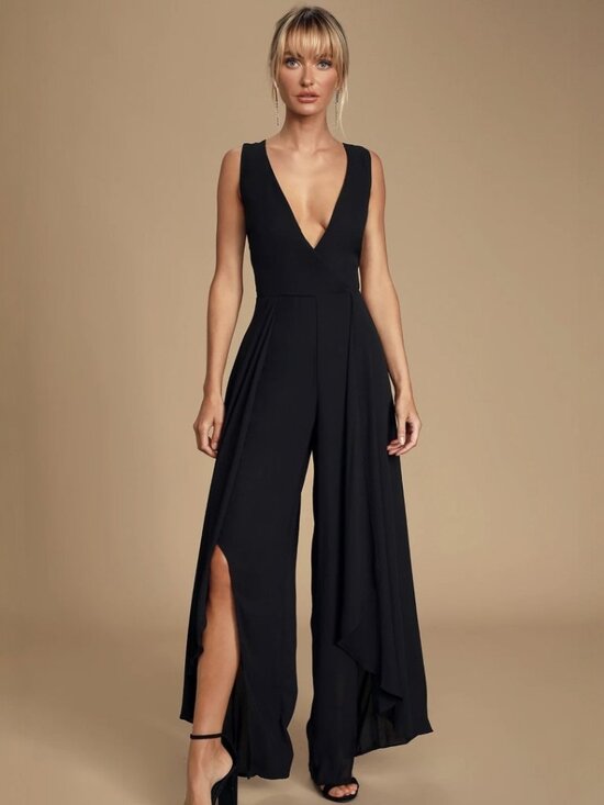Lulus Pants - Lulus Noela Black Sleeveless Surplice Jumpsuit NWT